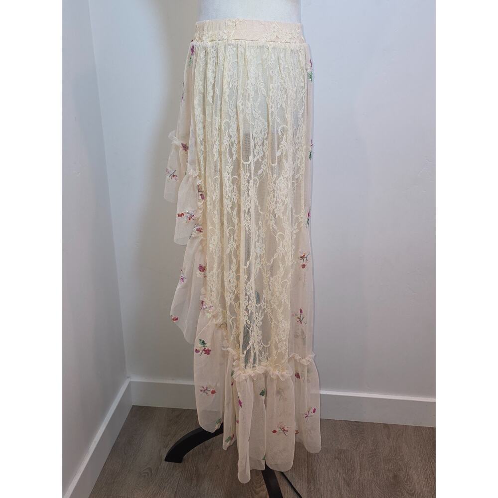Sheer Skirt Small Cream Lace Embroidery Floral Whimsical Fairy Festival Keilah - Picture 6 of 10